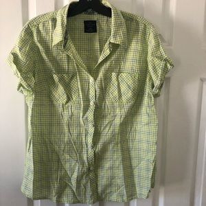 Faded Glory green & blue plaid shirt size L